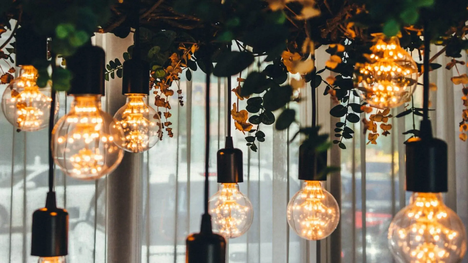 dangling lights at a beautiful event celebration